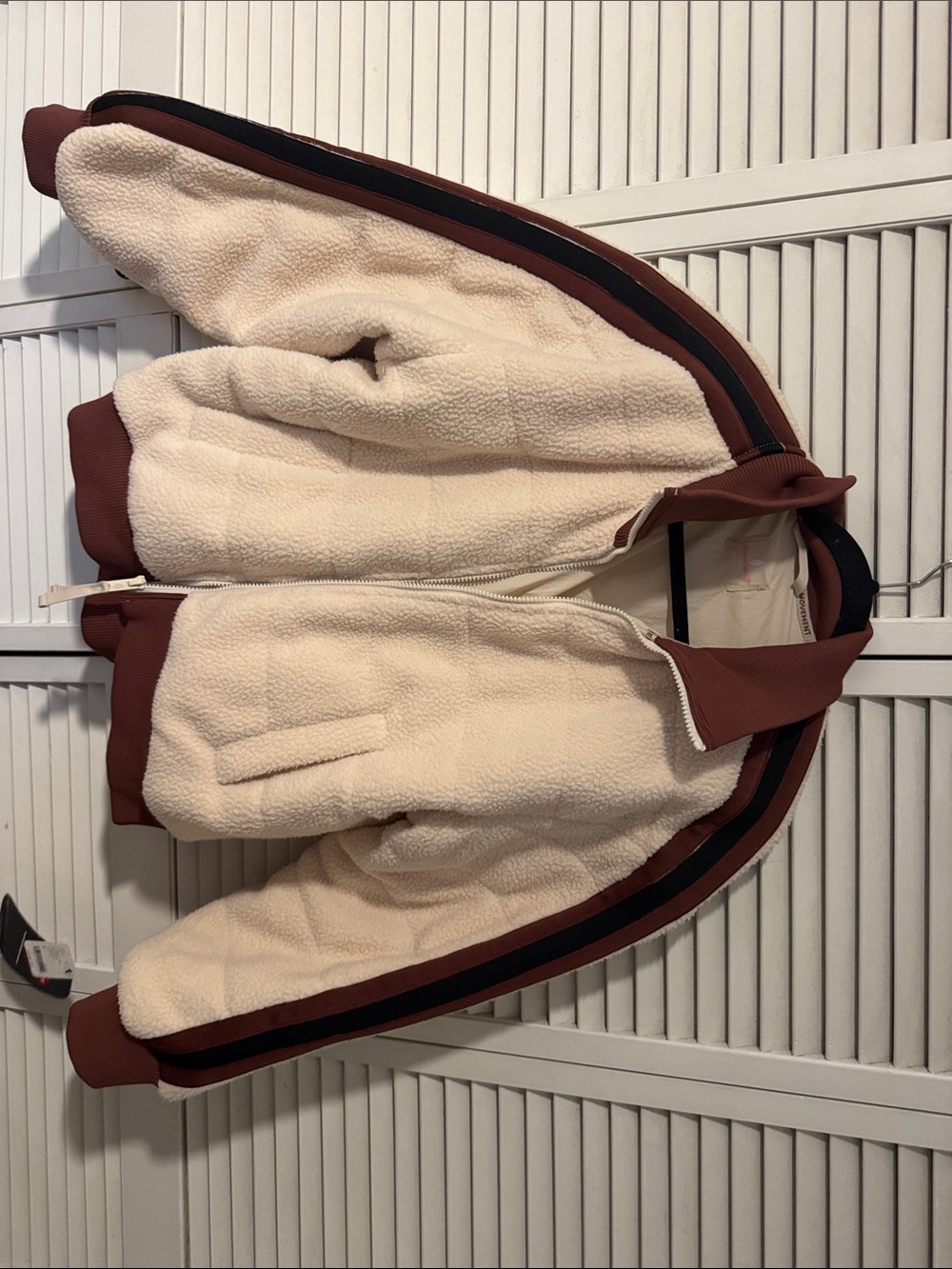 FP Movement by Free People Cream Sherpa Bomber Jacket with Rust Trim